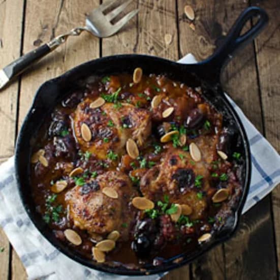 Moroccan-Style Skillet Chicken With Olives and Roasted Almonds