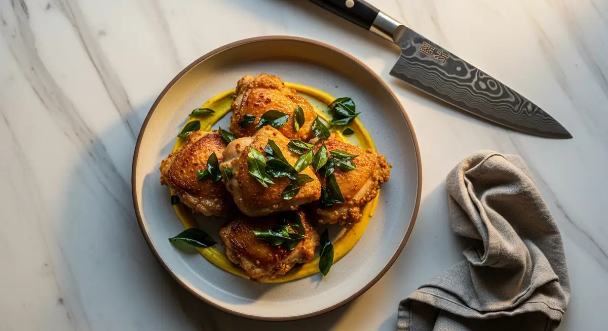 Mustard Fried Chicken with Crispy Curry Leaves and Mustard Mayonnaise