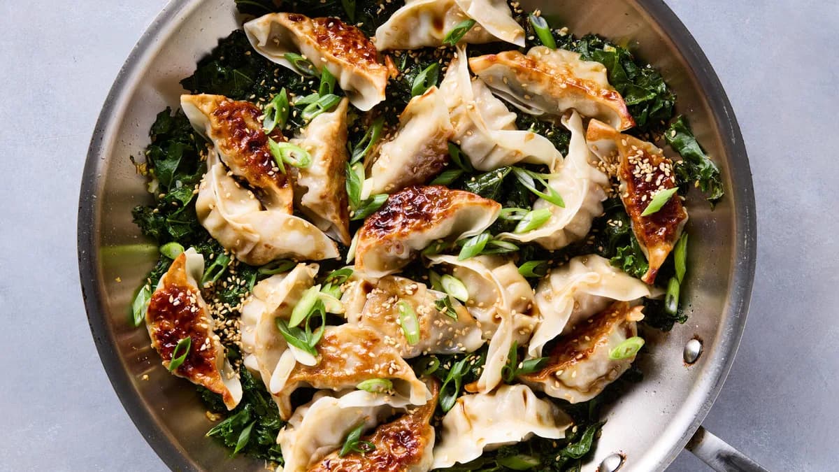 One-Pan Dumplings with Greens