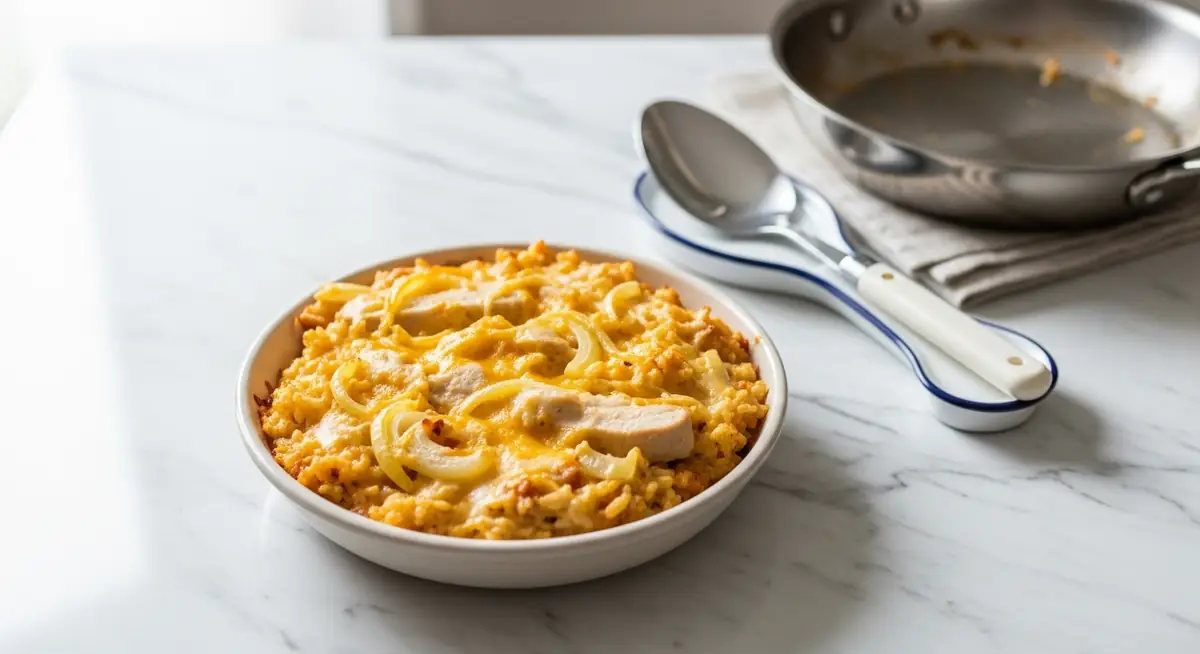 One Skillet Cheesy Cuban Chicken Rice Bake