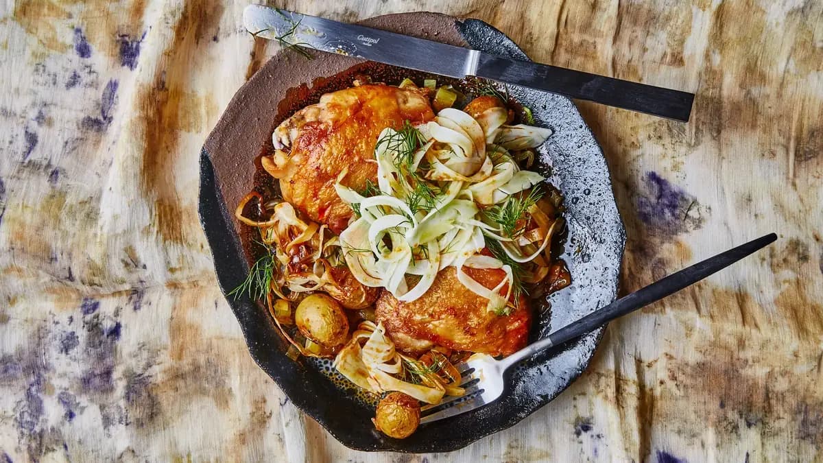 One-Skillet Crispy Chicken Thighs with Harissa