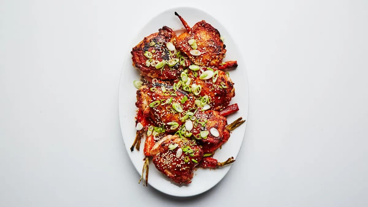One-Skillet Roasted Sesame Chicken Thighs Recipe | Bon Appetit