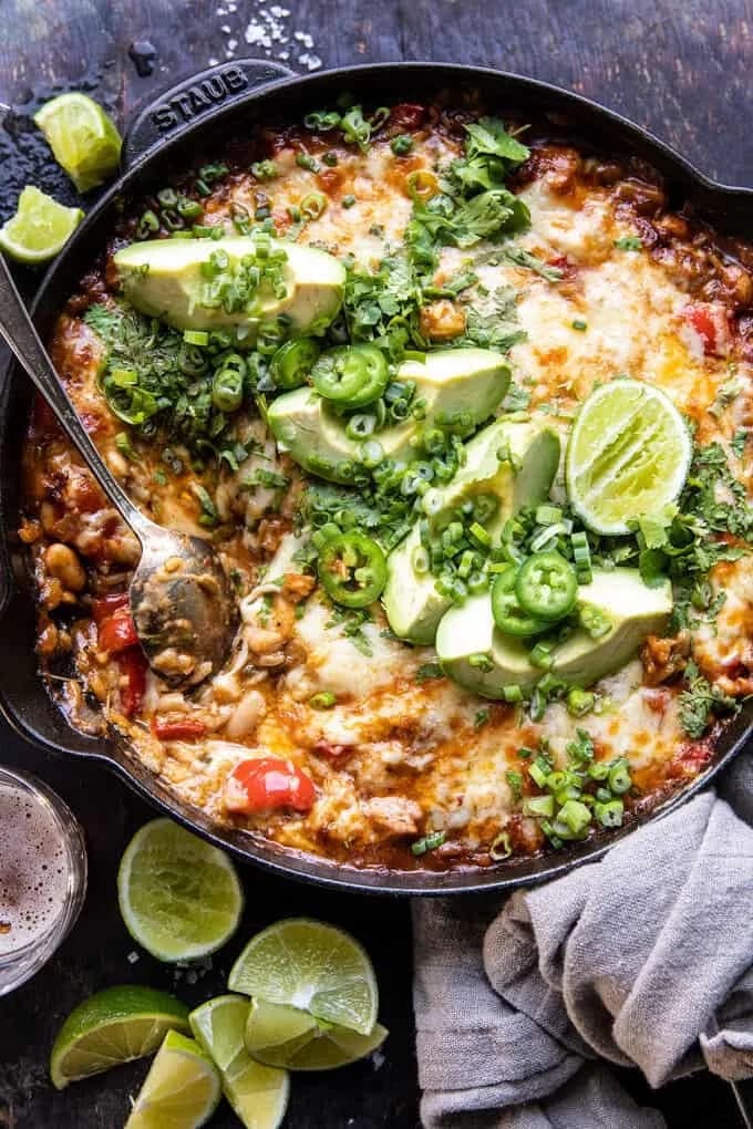 One Skillet White Chicken Chili Bake