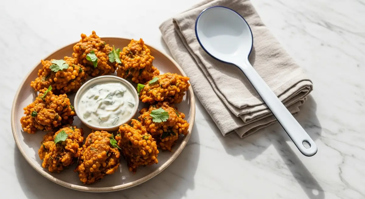 Pakoras with Chilli Mint Yoghurt Dip