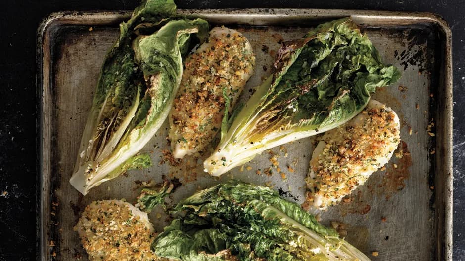 Parmesan Chicken with Caesar Roasted Romaine