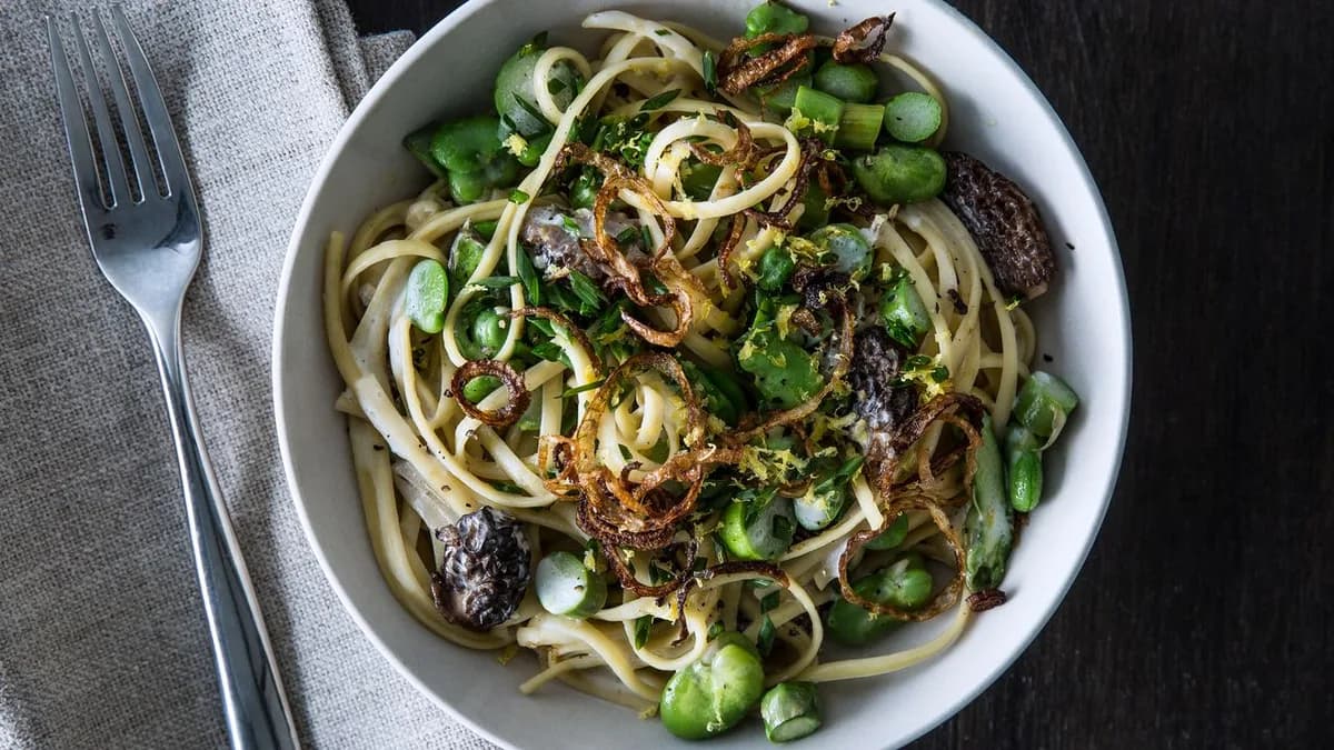 Pasta Primavera with Crispy Onion Gremolata