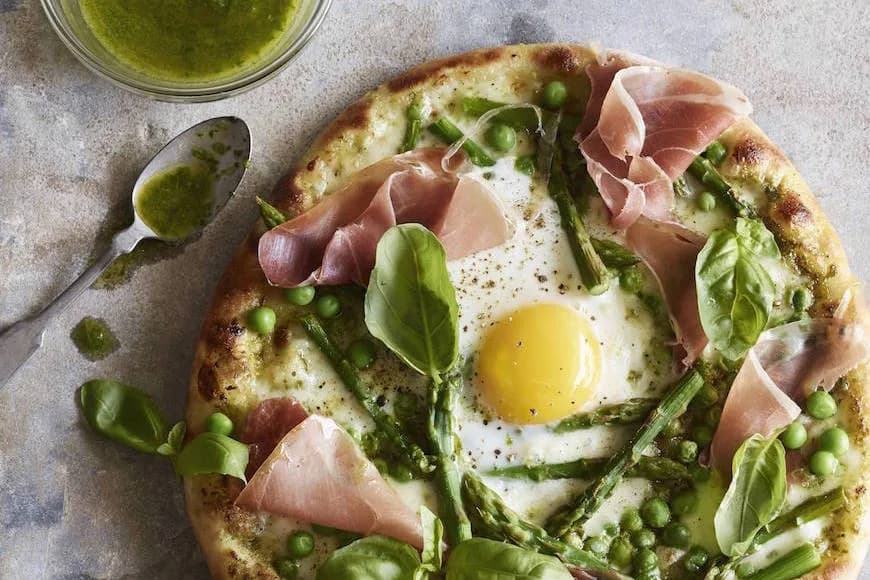 Pea Prosciutto Spring Pizza