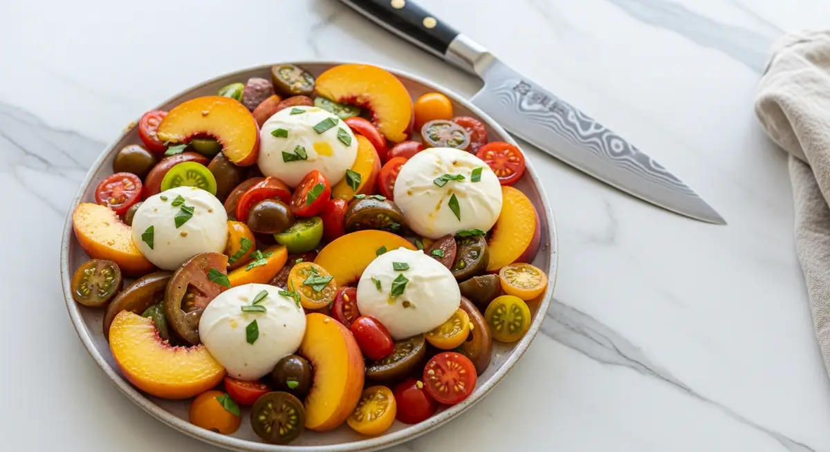 Peach, Heirloom Tomato and Burrata Sald