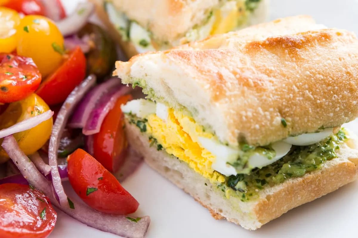 Pesto and Egg Baguette Sandwich