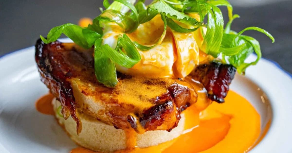 Pork Belly Benedict with Gochujang Hollandaise