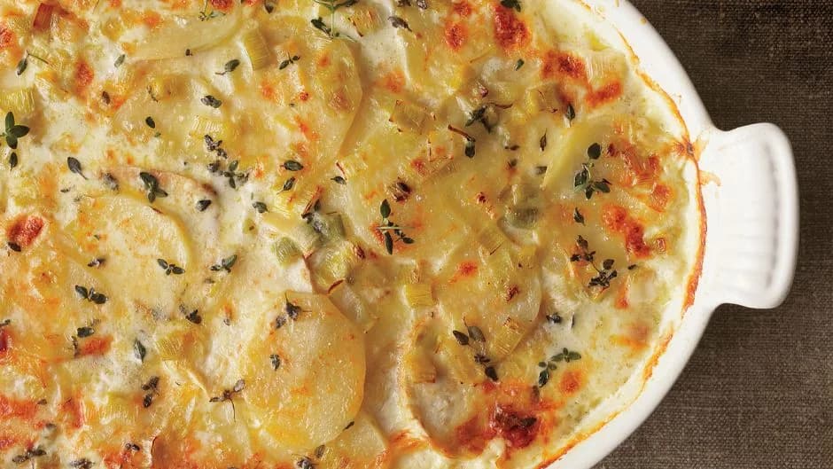 Potato and Celery Root Gratin with Leeks