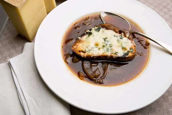 Red Onion Soup with Cheese Toasts