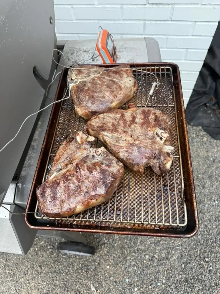 Reverse Seared T-Bones with Grilled Corn
