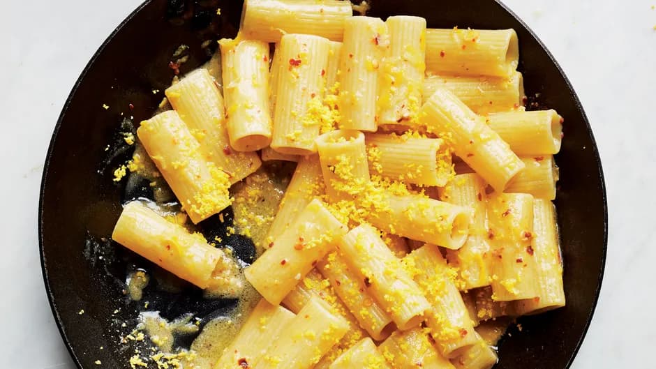 Rigatoni with Lemon-Chile Pesto and Grated Egg