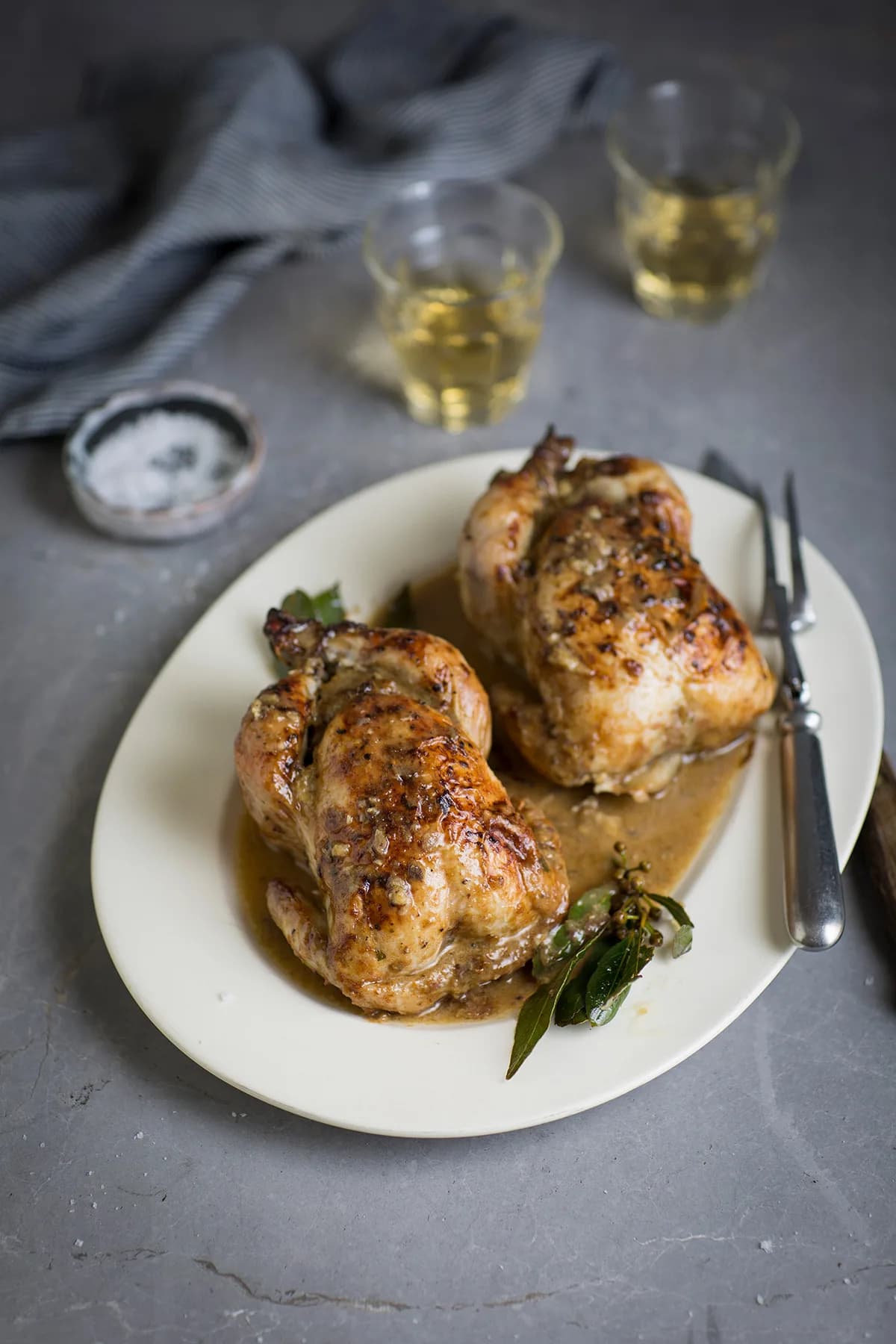 Roast Baby Chickens Stuffed with Pork & Sage