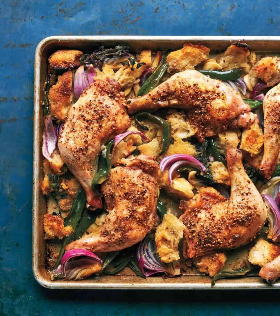 Roasted Chicken Legs with Sourdough Bread & Poblanos