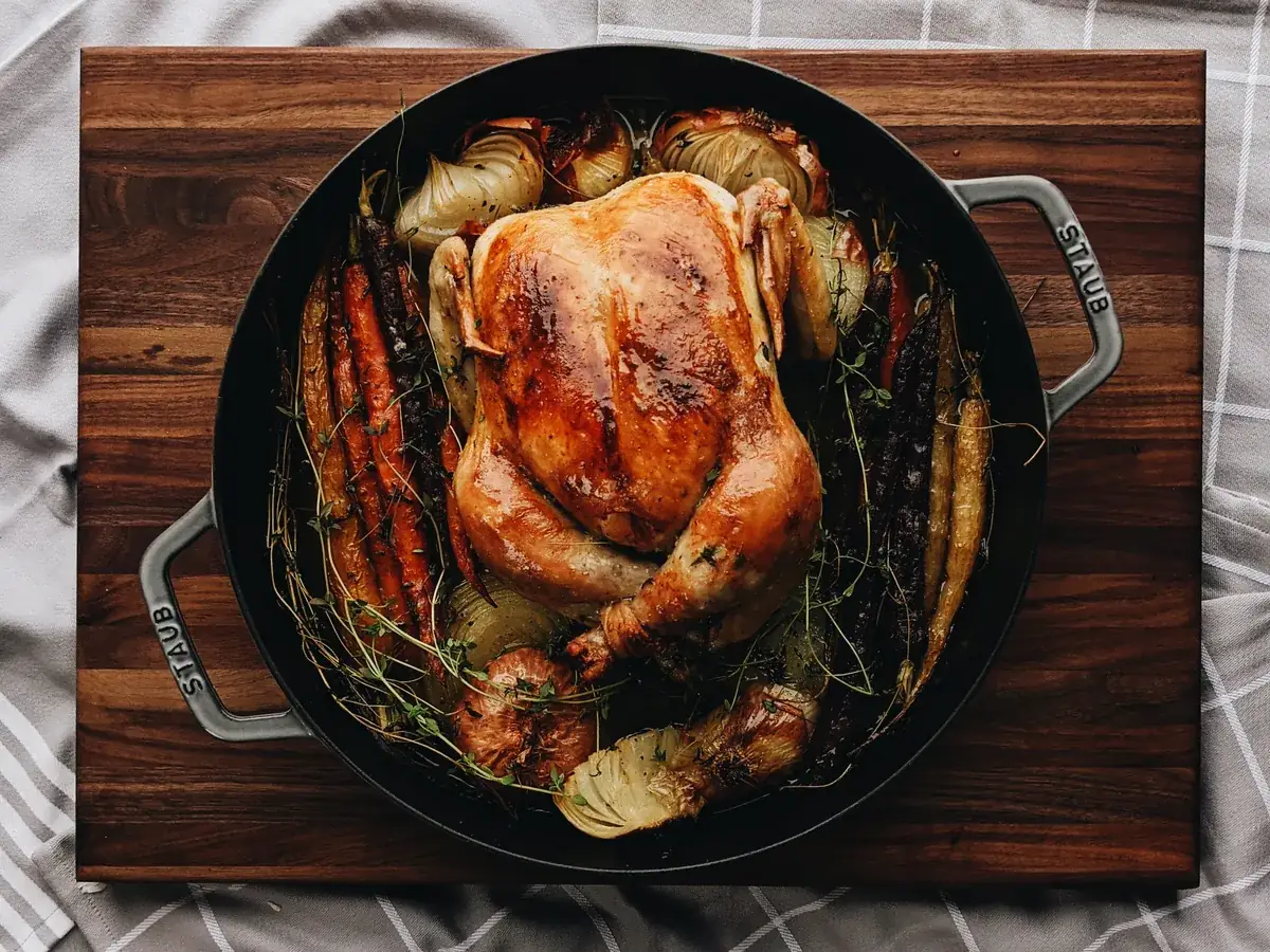 Roasted Chicken with Vegetables and Charred Lemon