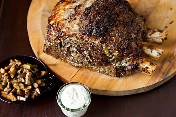 Roasted Prime Rib with Sauteed Mushrooms and Mom's Creamy Horseradish Sauce