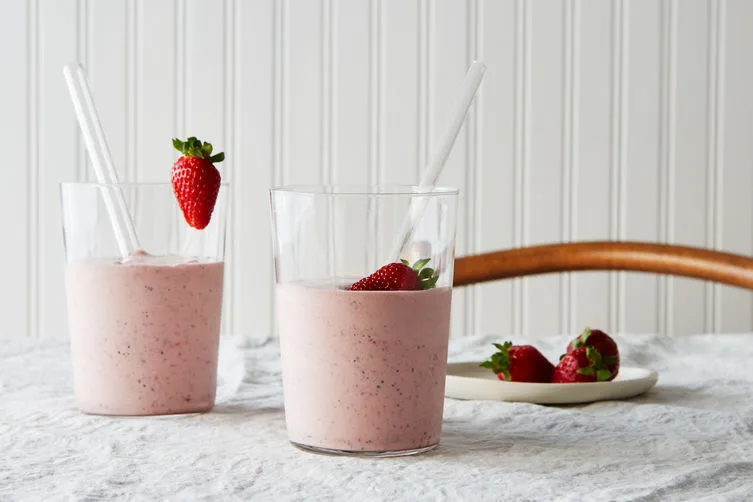 Roasted Strawberry Milkshake with Buttermilk and Mint