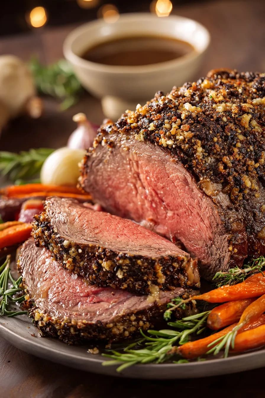 Salt-and-Pepper-Crusted Prime Rib with Sage Jus