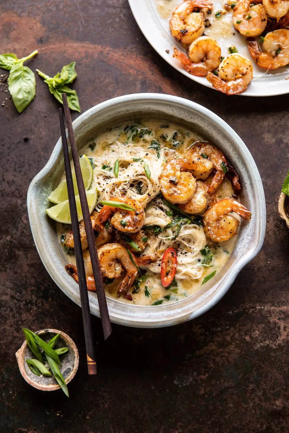 Saucy Garlic Butter Shrimp with Coconut Milk and Rice Noodles