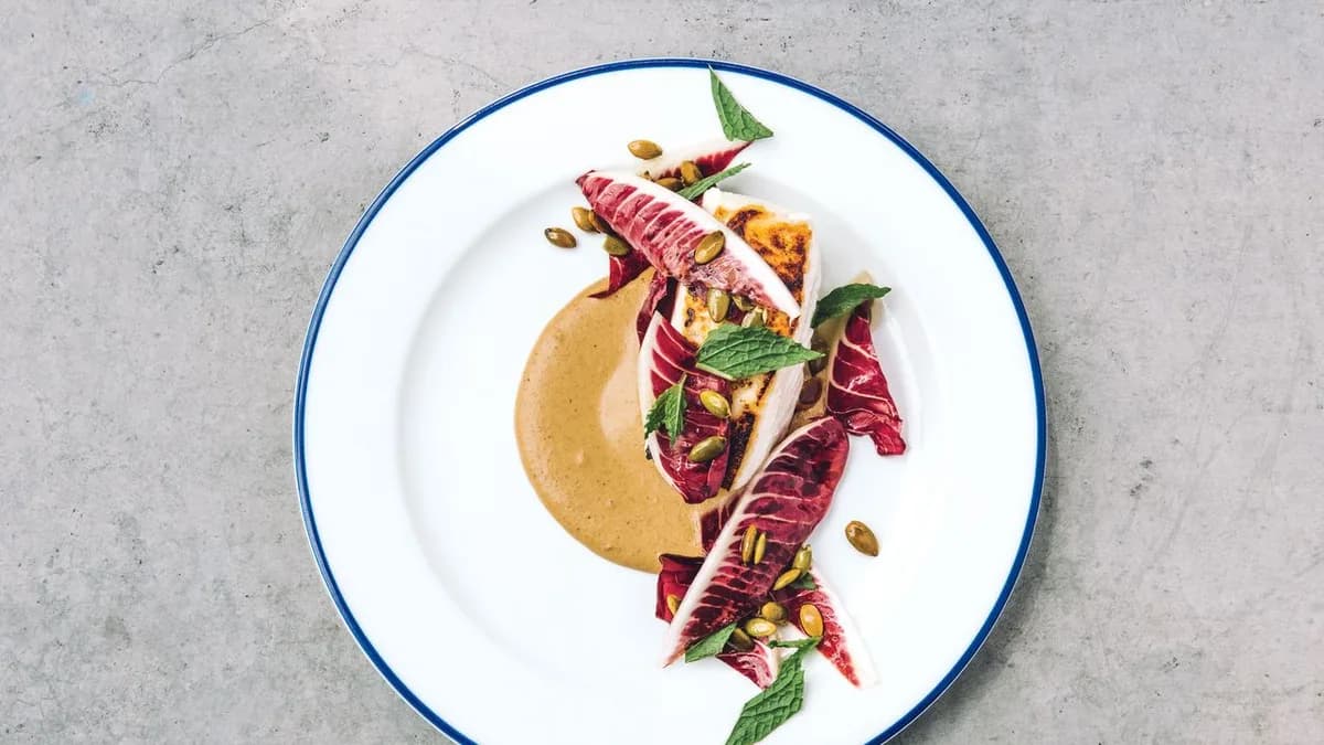 Seared Halibut with Fall Mole and Radicchio