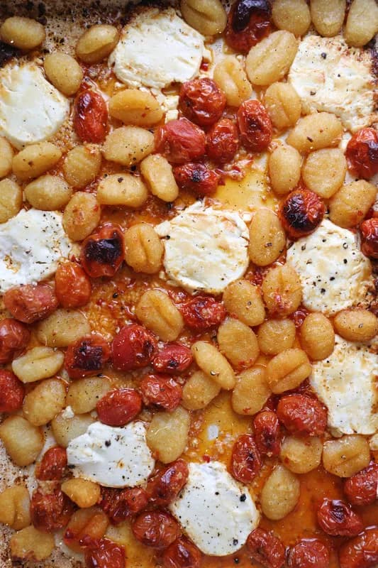 Sheet Pan Gnocchi + Butter, Garlic, Chilies, Tomatoes and Goat Cheese