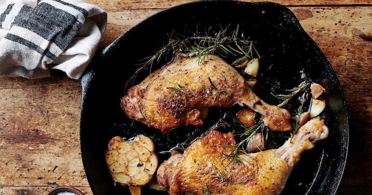 Skillet Chicken Quarters with Garlic and Herbs
