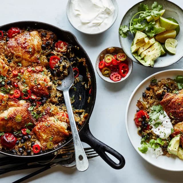 Skillet Chicken with Black Beans, Rice and Chiles