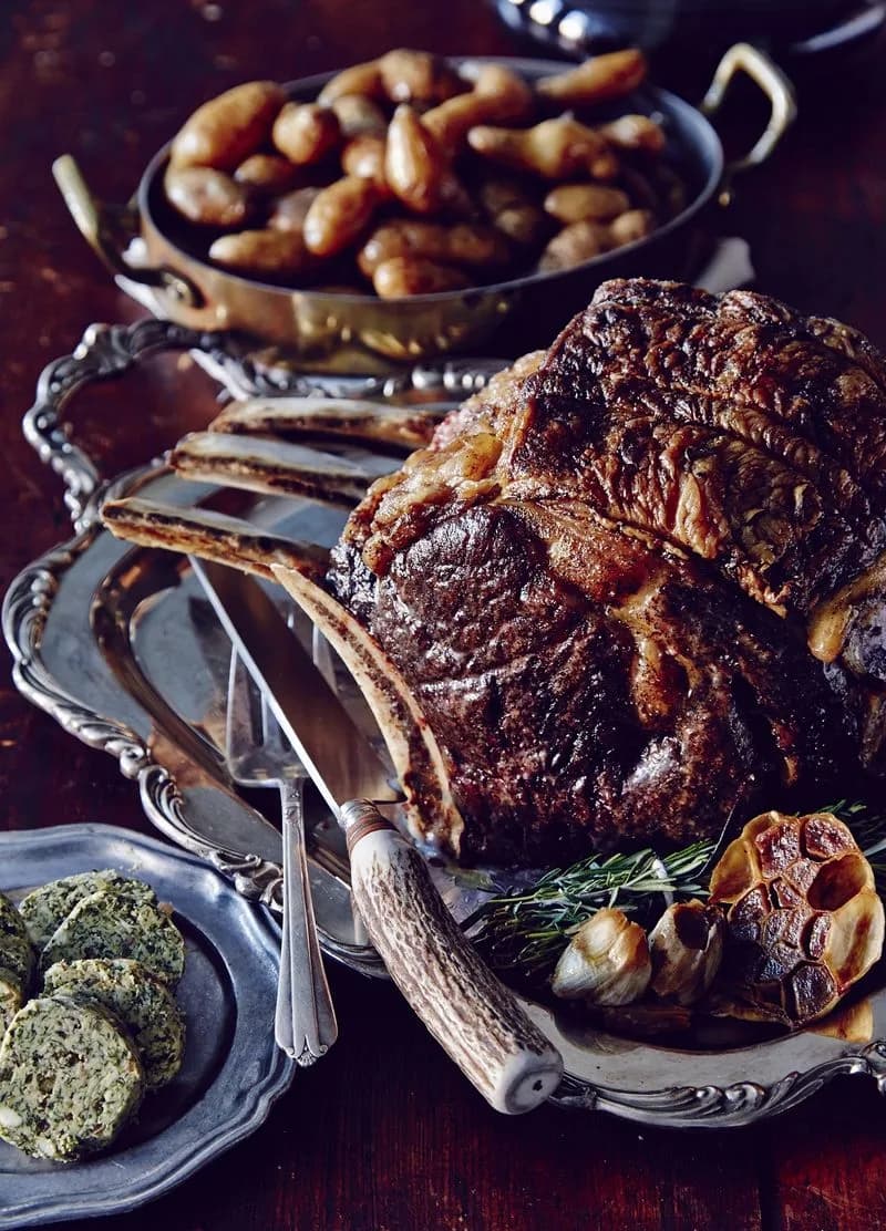 Slow-Cooked Rib Eye with Potato Confit from 'Heritage' Slow-Cooked Rib Eye with Potato Confit and Green Garlic–Parsley Butter
