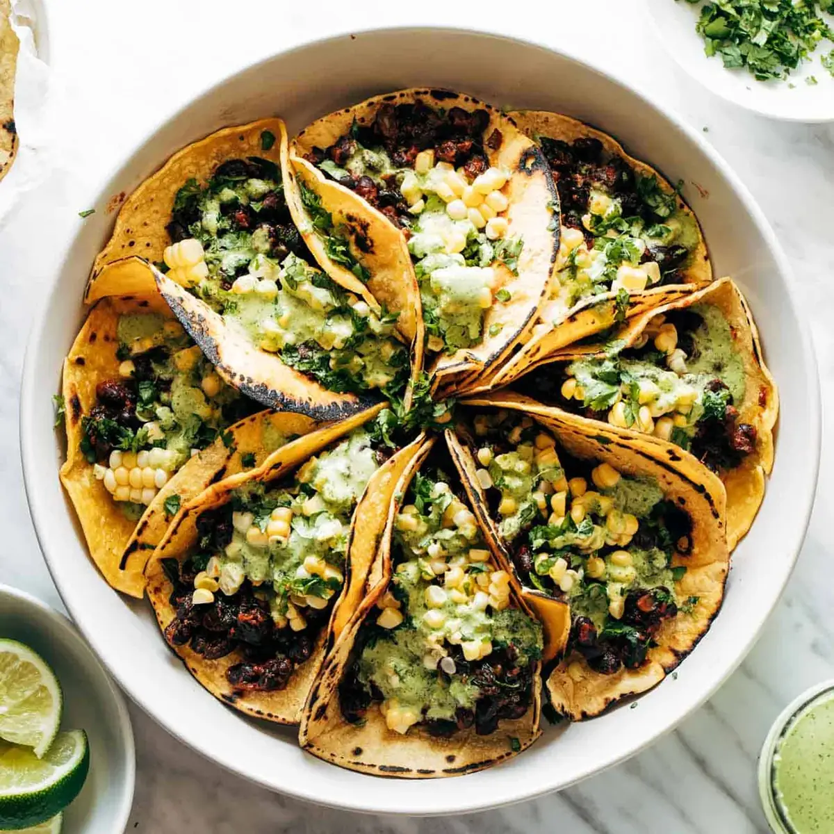 Smoky Beans & Greens Tacos with Aji Verde