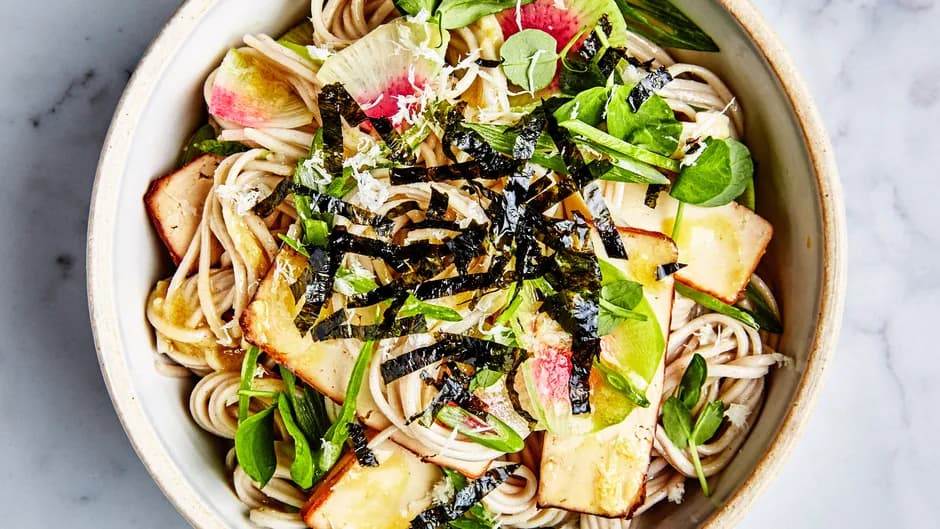 Soba with Tofu and Miso-Mustard Dressing