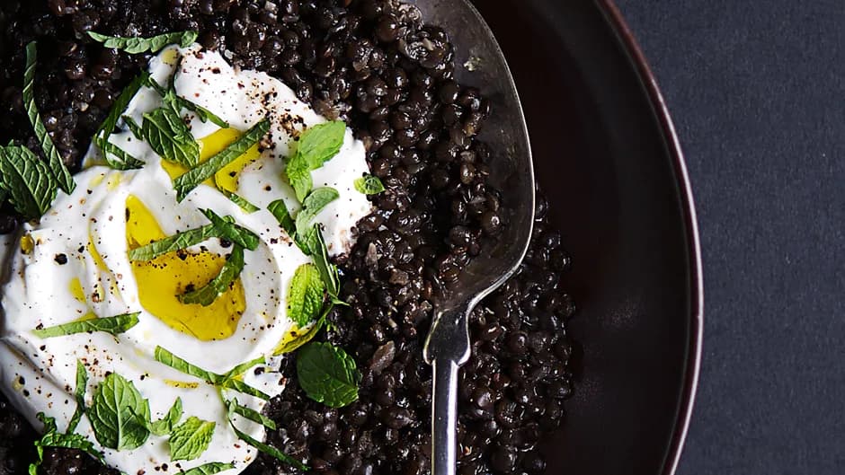 Spiced Black Lentils with Yogurt and Mint