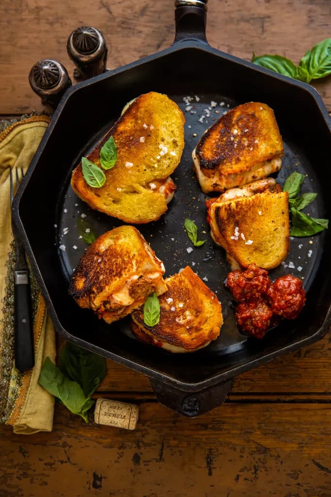 Spicy Meatball Grilled Cheese Sandwiches