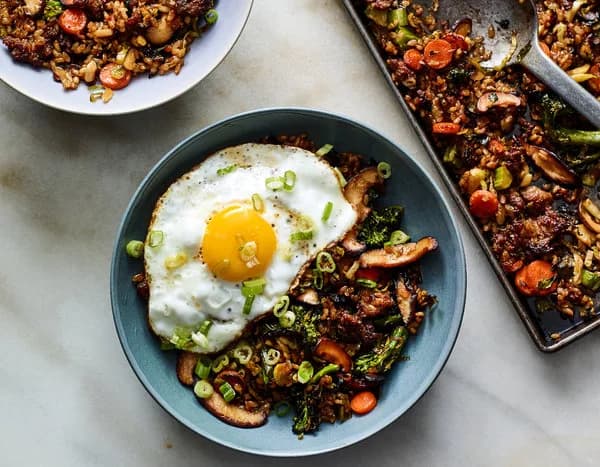 Spicy Oven-Fried Rice with Gochujang and Fried Eggs