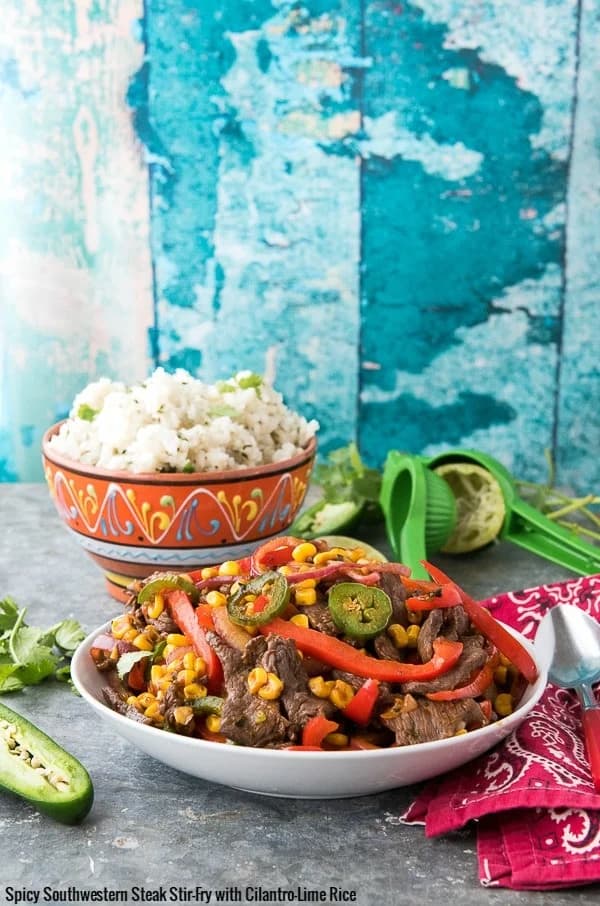 Spicy Southwestern Steak Stir Fry with Cilantro-Lime Rice