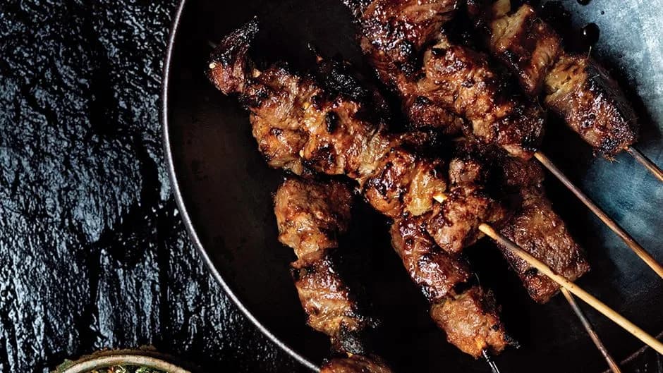 Steak Skewers with Scallion Dipping Sauce