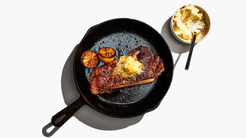 Steak with Lemon Butter and Jammy Lemon Halves