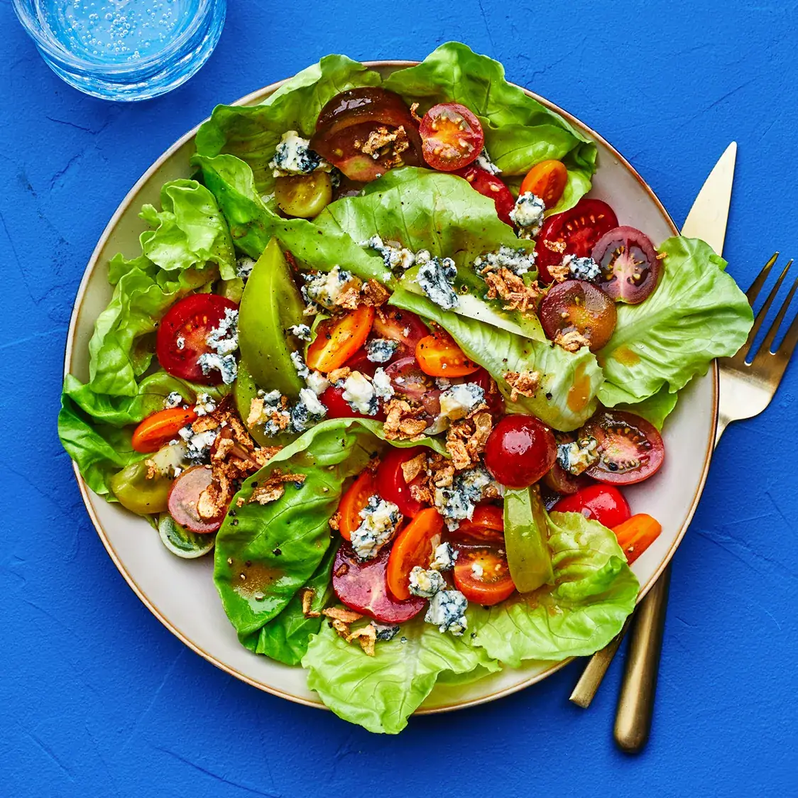 Tomato Salad with Blue Cheese and Crispy Shallots