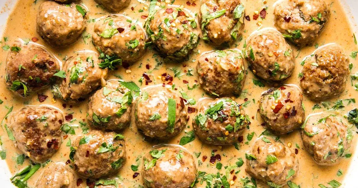 Turkey Meatballs in a Creamy Red Curry Sauce