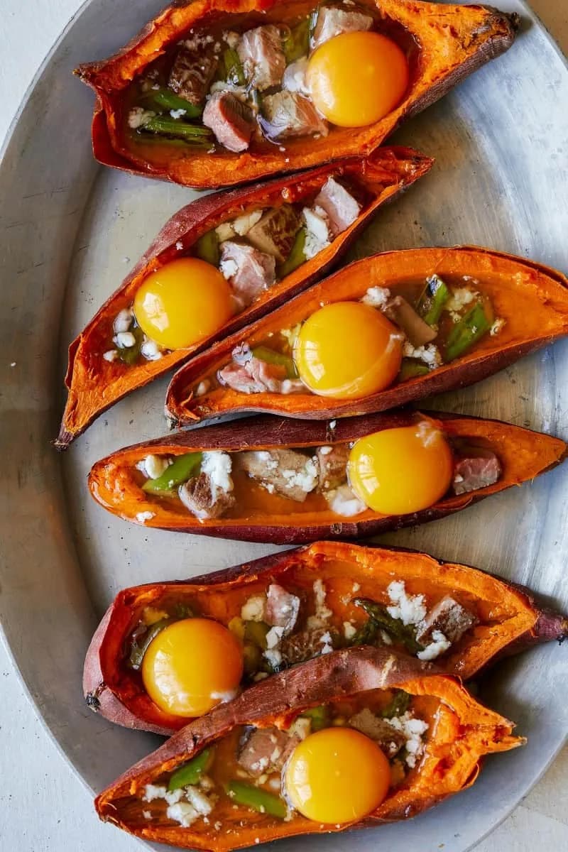 Twice Baked Steak and Egg Sweet Potatoes