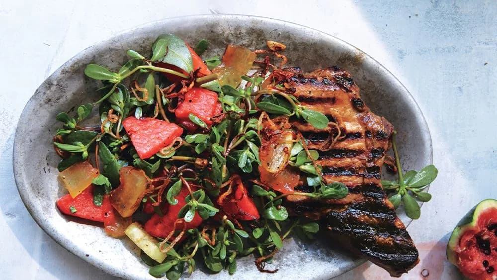 Vietnamese Pork Chops with Pickled Watermelon