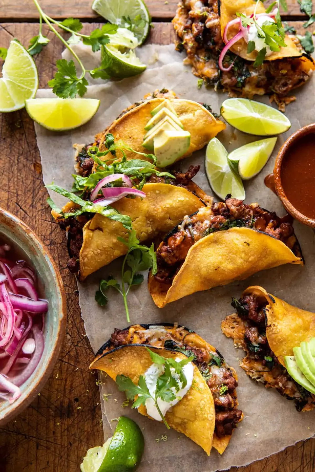 Weeknight Cheesy Baked Chipotle Chicken Tacos with Cilantro Lime Ranch