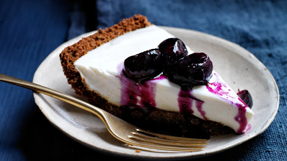Yogurt Pie with Grape and Black-Pepper Compote