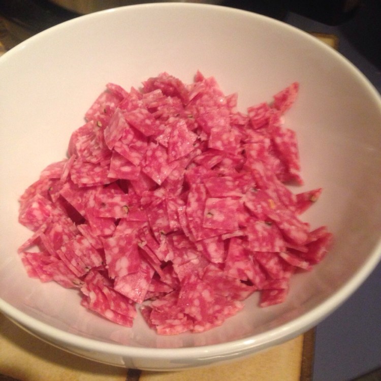 Salami ready for pasta sauce